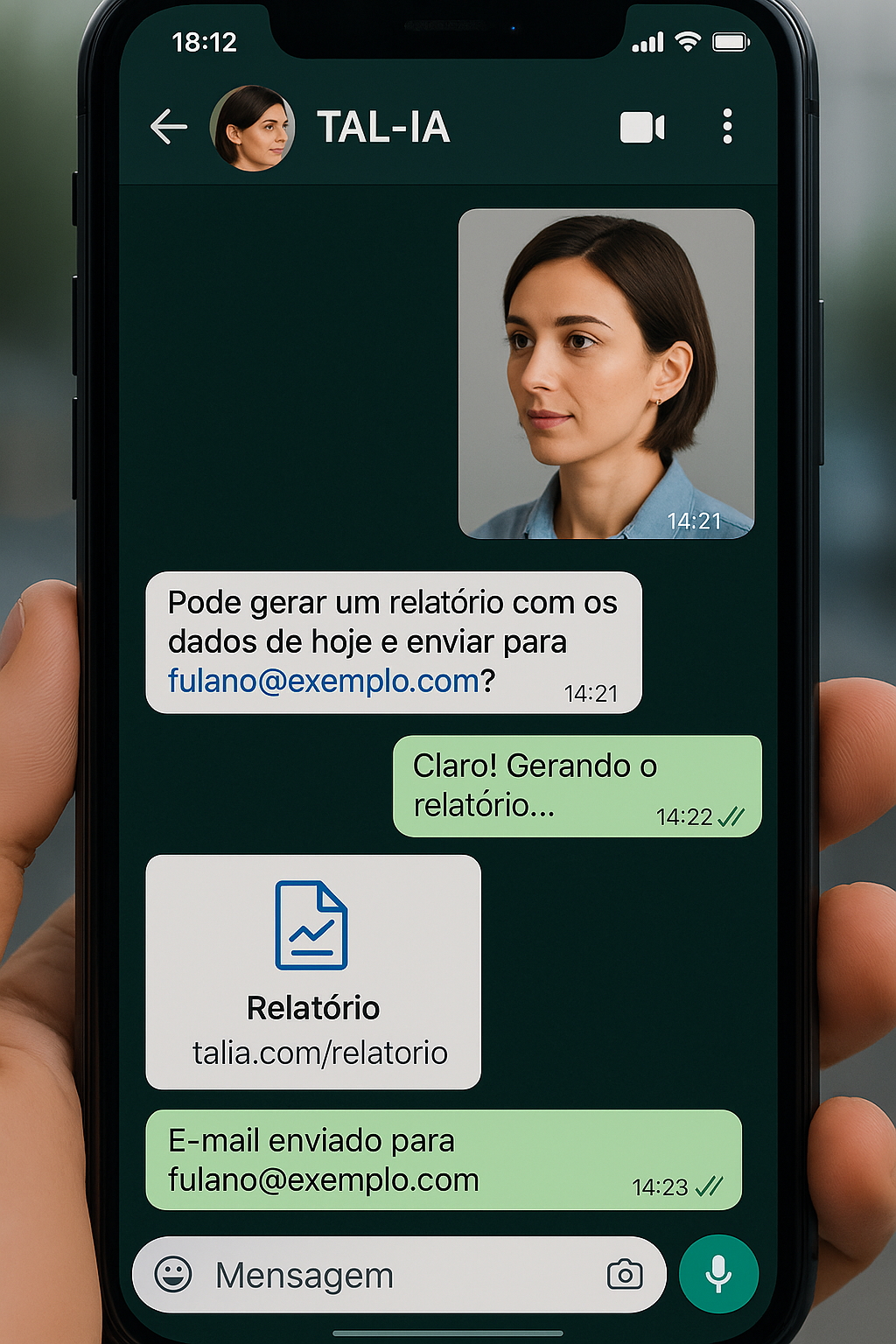 Interface da TAL'IA no WhatsApp